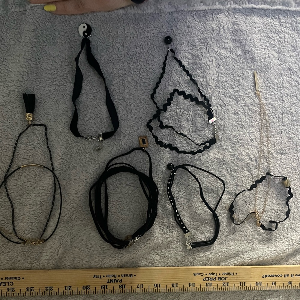 (6) Choker Necklaces Black